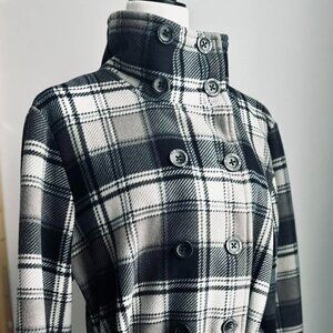 Ike Behar Black Grey & Ivory Plaid Polar Fleece Belted & Lined Jacket – US XL